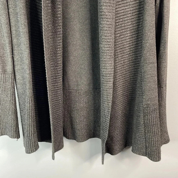 JOAN VASS Knit Draped Open Cardigan Sweater Dark Gray Shawl Collar Coastal S - Picture 4 of 11